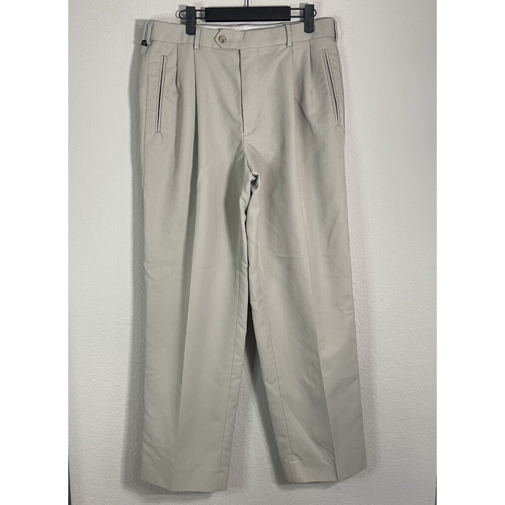Dockers Signature Khaki Mens 34x30 Relaxed Fit Pleated Microfiber Pants Beige